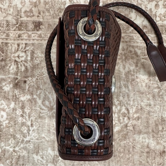 Vtg Brighton Weaved Brown Leather Crossbody Shoulder Purse Quiet Luxury Classic - Picture 4 of 14